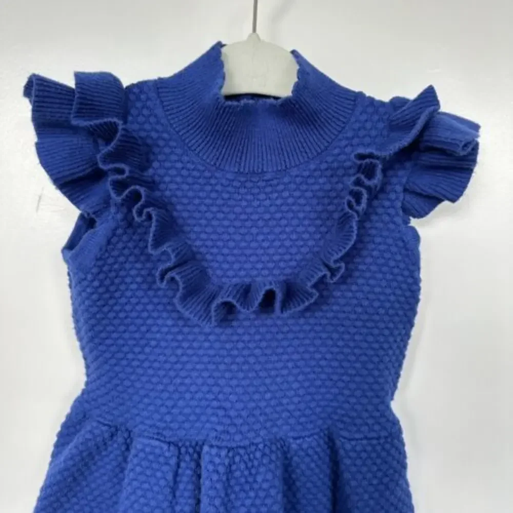 Janie and Jack • Blue Knit Ruffle Mock Neck Dress